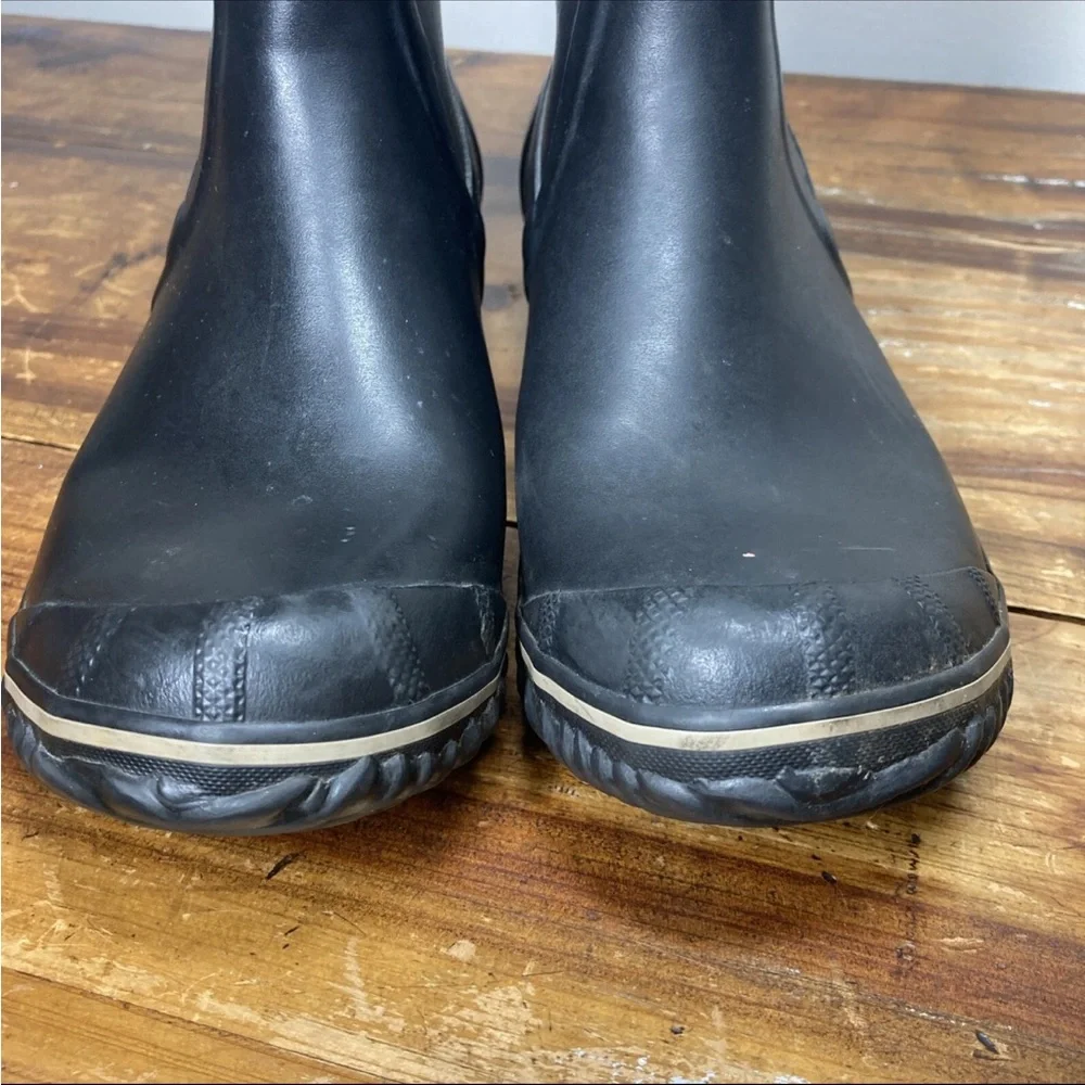 Sorel Conquest Carly rain boots womens 7 38 Waterproof Rubber Black leather edge
